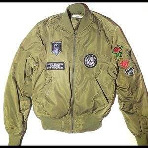 Green Bomber Jacket with Patches